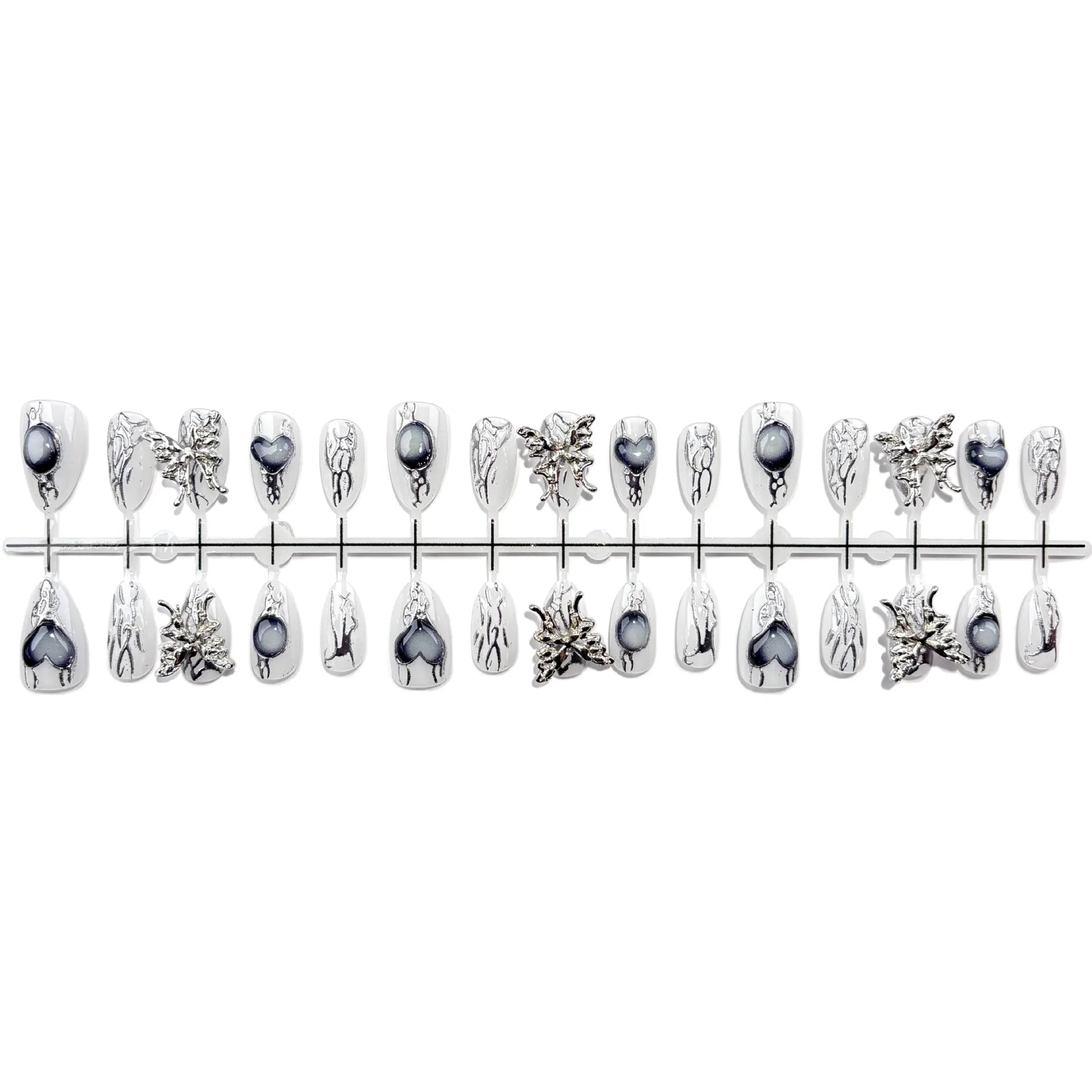 10Pcs Fake Nails Metallic Butterfly Silver-Plated Sexy Almond-Shaped Press-On Nails—Perfect As A Gift for Girls and Friends