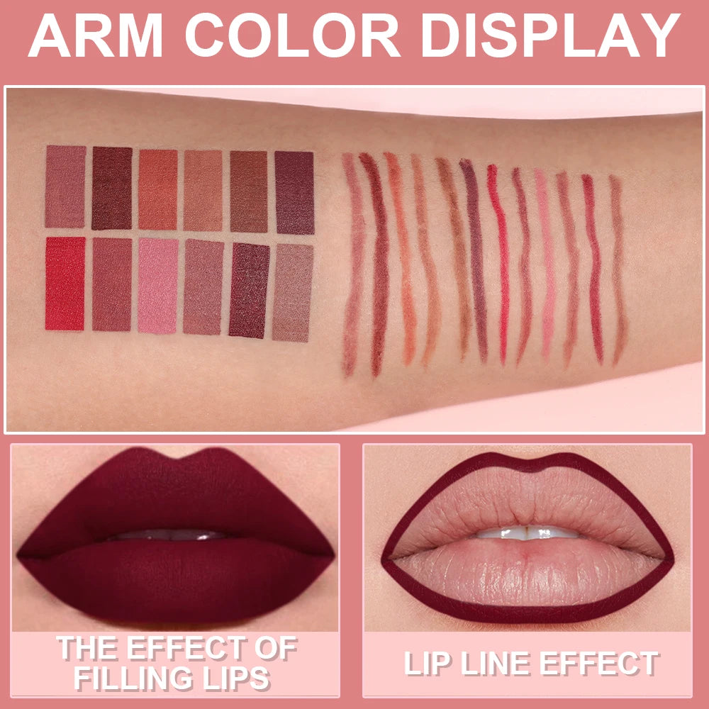 Matte Lip Liner Pencil 6 Colors Set: Lip Contour Waterproof Non-transfer Highly Pigmented Smooth Nude-pink Daily &  Party Makeup