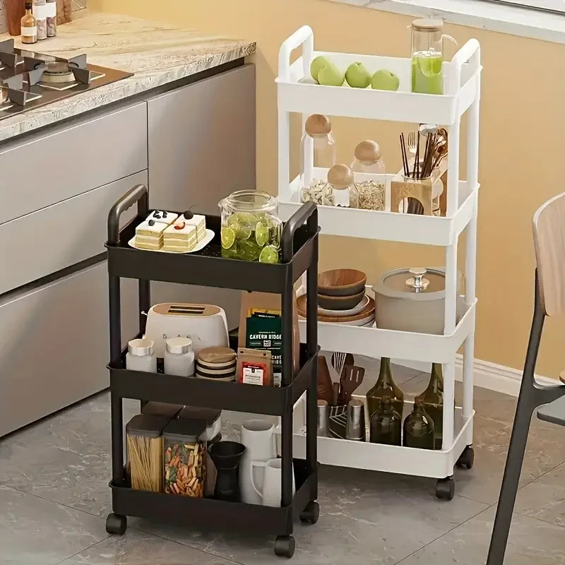 3/4-Tier Heavy Duty Rolling Storage Cart - Multi-functional Floor-Standing Trolley for Kitchen, Bathroom, Nursery, Bedroom, Thic