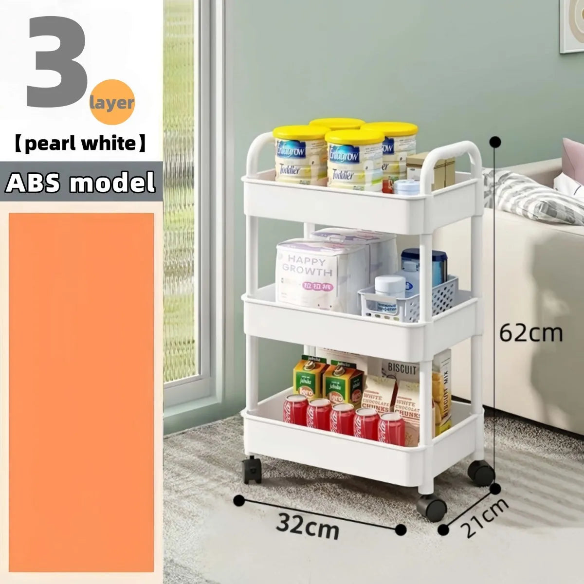 3/4-Tier Heavy Duty Rolling Storage Cart - Multi-functional Floor-Standing Trolley for Kitchen, Bathroom, Nursery, Bedroom, Thic