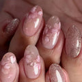 24pcs Pink Almond Press on Nails Flower Pattern False Nails Wearable Stick-on Nails Fake Nail Uñas Postizas Накладные Ногти 네일팁