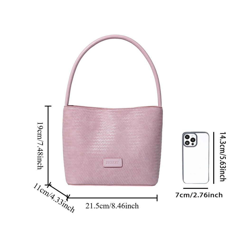 JIOMAY Trendy Women Bag Store Summer Woven Embossed Tote Bag for Women Versatile Basket Shoulder Purse Simple Top Handle Handbag