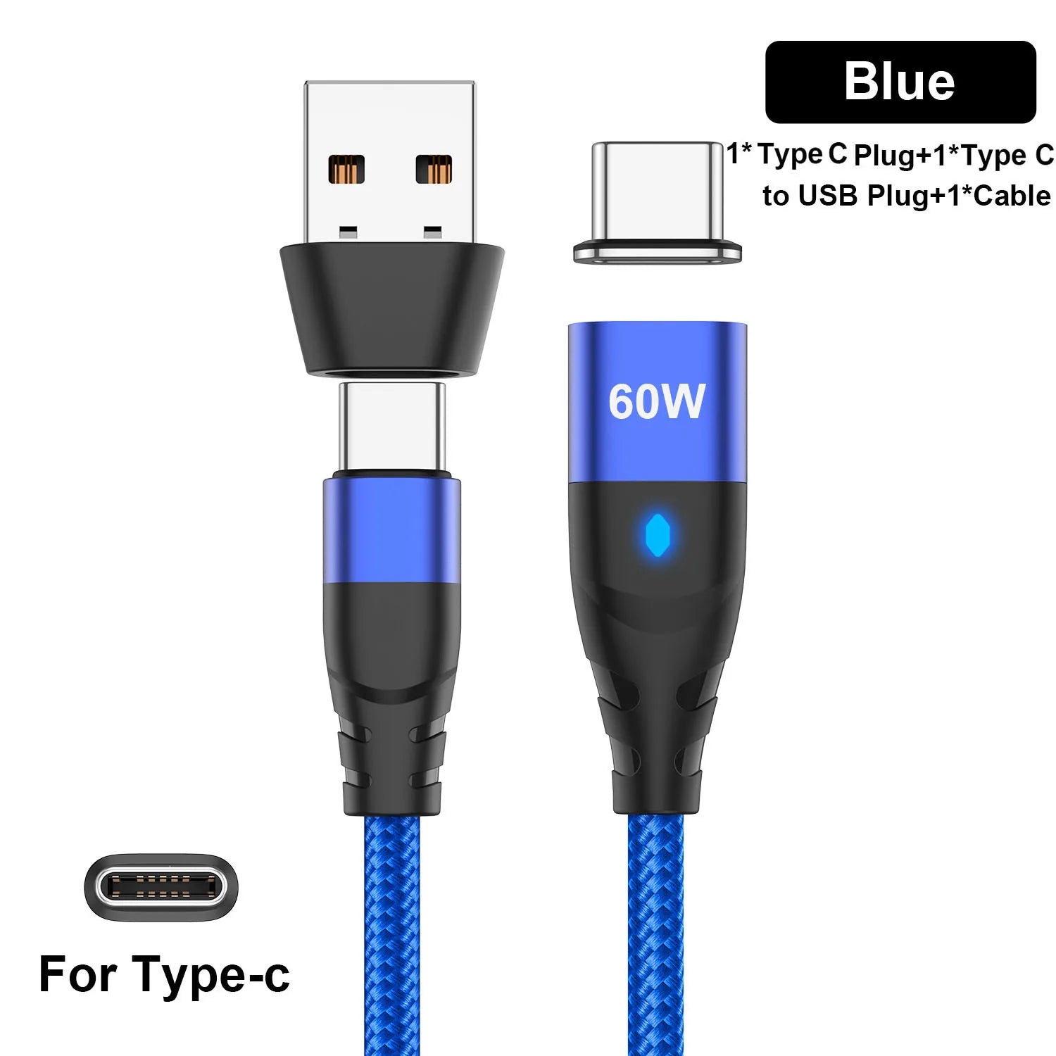 60W Magnetic Cable Fast Charging USB C To TypeC Micro Magnetic Data Cord For iPhone Samsung Magnet Charger Wire USB A Adapter