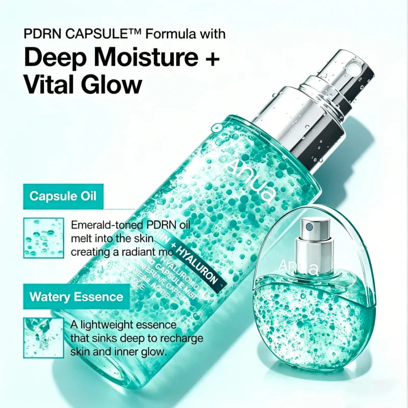Korean PDRN Glow Facial Serum Spray,Face Hydrating Mist,Hyaluronic Acid Radiant Essence Firming Care Beauty Products Face Care