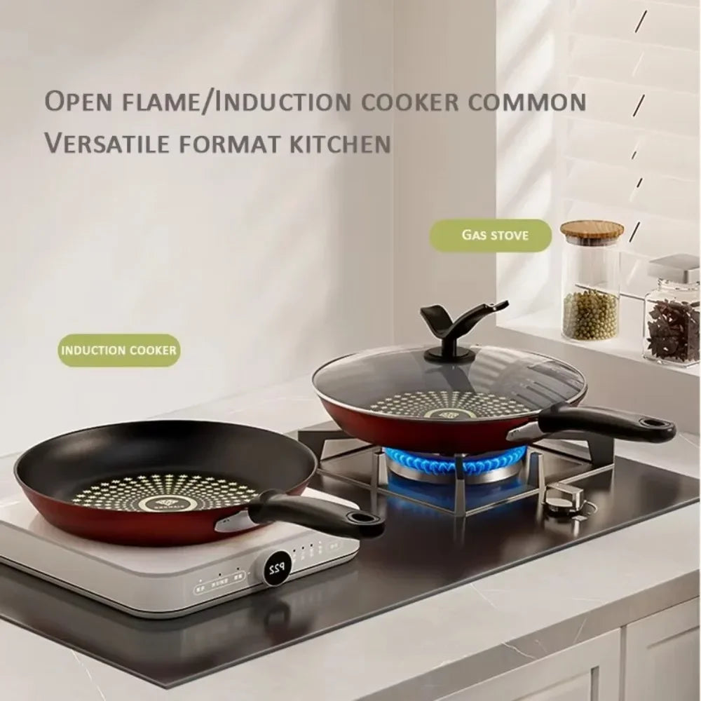 New Crystal Diamond Non-Stick Pan with Lid Multi-functional Frying Pan Iron Easy to Clean Kitchen Cookware Gas Induction Cooker