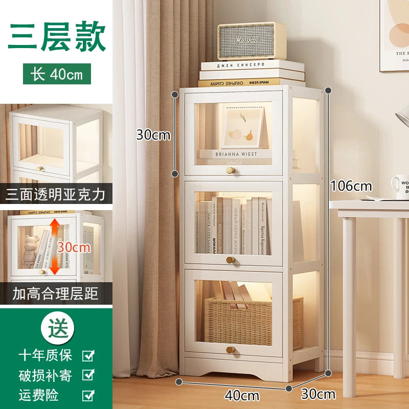 Modern Clear Acrylic Book Cabinet with Doors Dustproof Display Shelving Unit Multi-Function Storage Organizer for Living Room