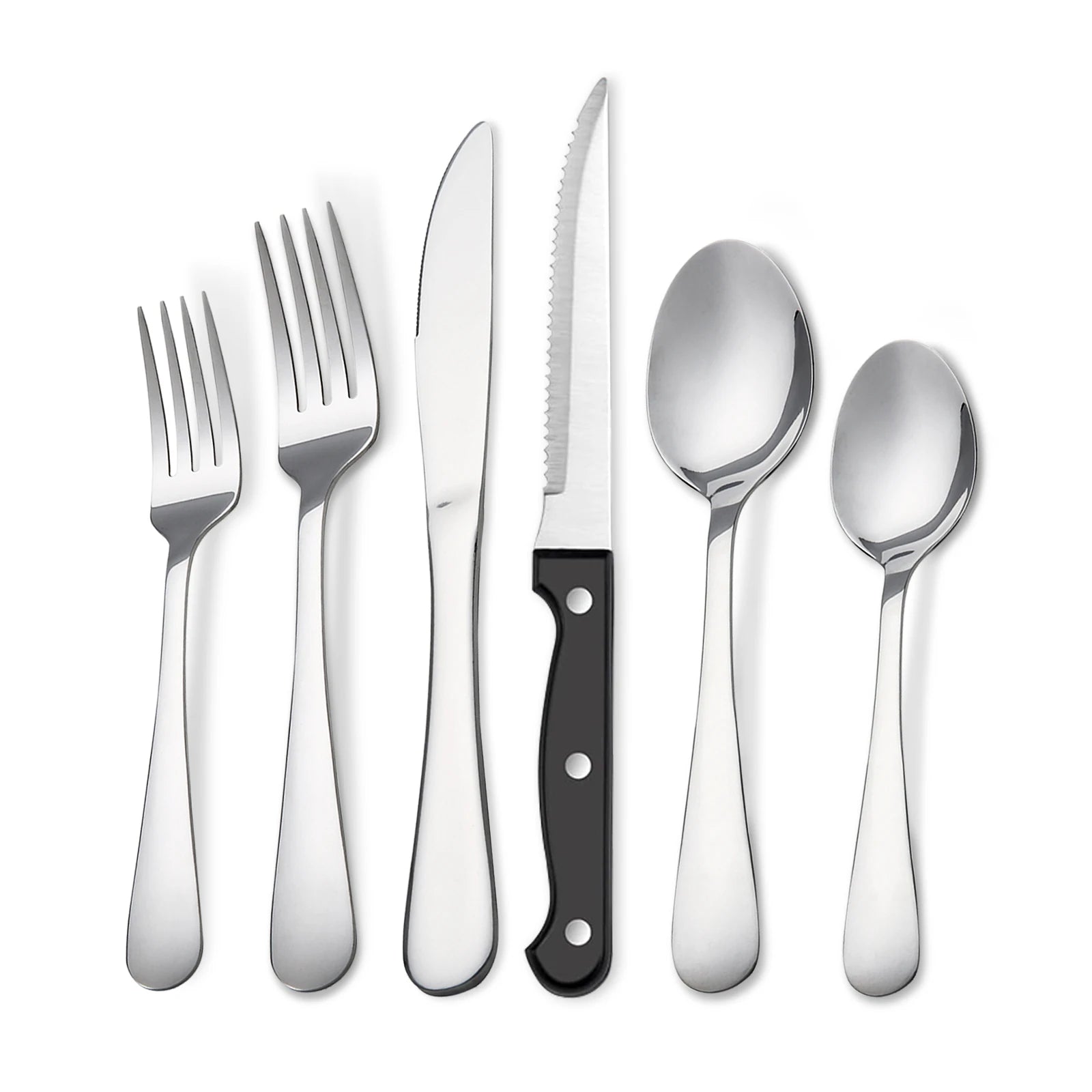 KOOMADE 24Pcs Stainless Steel Flatware Set Service for 4 Mirror Polished Cutlery With Steak Knives Forks Spoons Dishwasher Safe for Home Wedding Holiday Gift