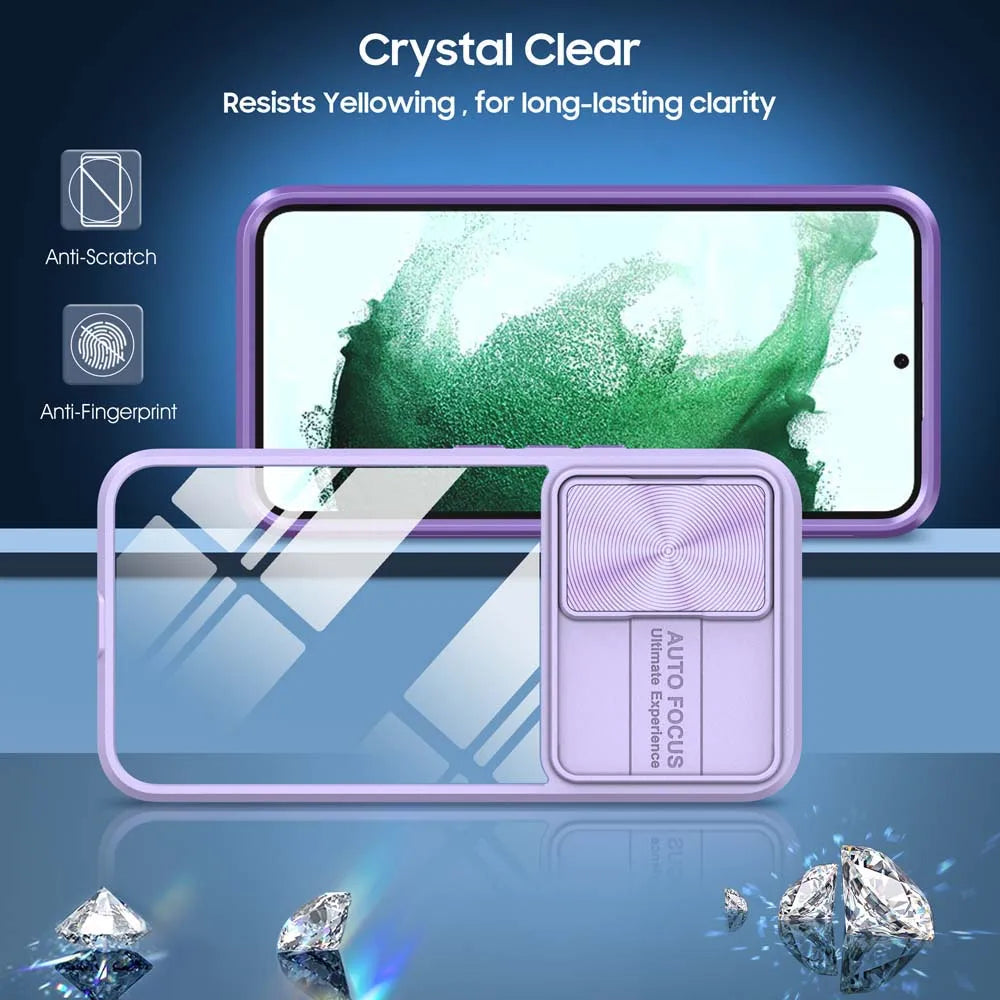 Transparent Slide Camera Lens Cap Case For Samsung Galaxy A14 A15 A35 A55 A05S A24 A34 A54 A33 A52 A32 A13 A23 Hard Full Cover