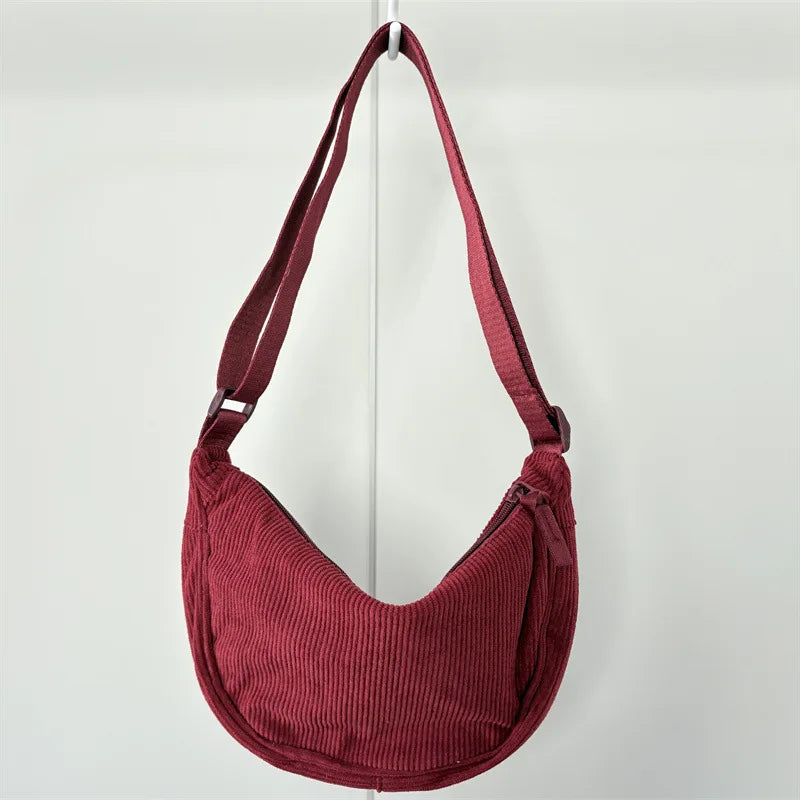 Solid Color Corduroy Women's Hobos Shoulder Bag Retro Casual Female Crossbody Bags Ladies Daily Travel Handbags Messenger Bag