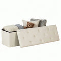 Inches Folding Storage Ottoman Bench, Storage Chest, Foot Rest Stool, Bedroom Bench With Storage, Beige