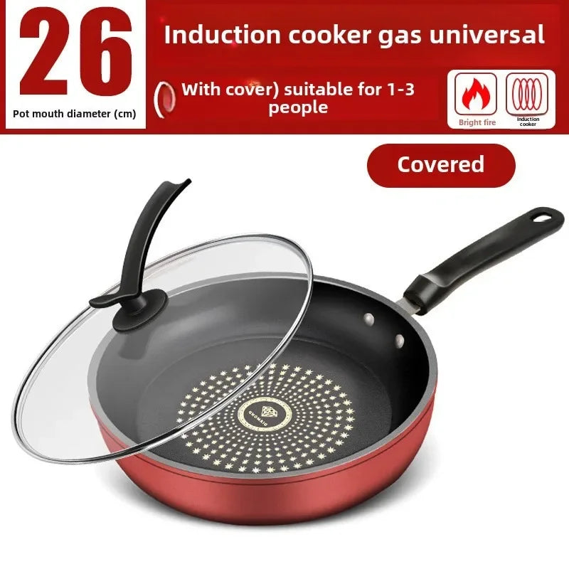 New Crystal Diamond Non-Stick Pan with Lid Multi-functional Frying Pan Iron Easy to Clean Kitchen Cookware Gas Induction Cooker