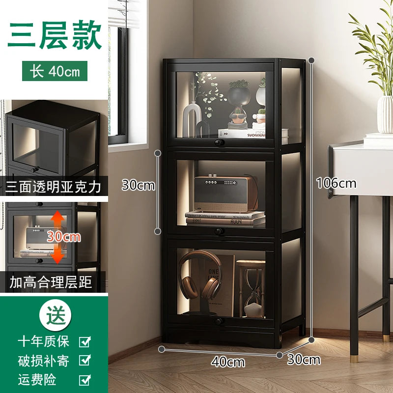 Modern Clear Acrylic Book Cabinet with Doors Dustproof Display Shelving Unit Multi-Function Storage Organizer for Living Room