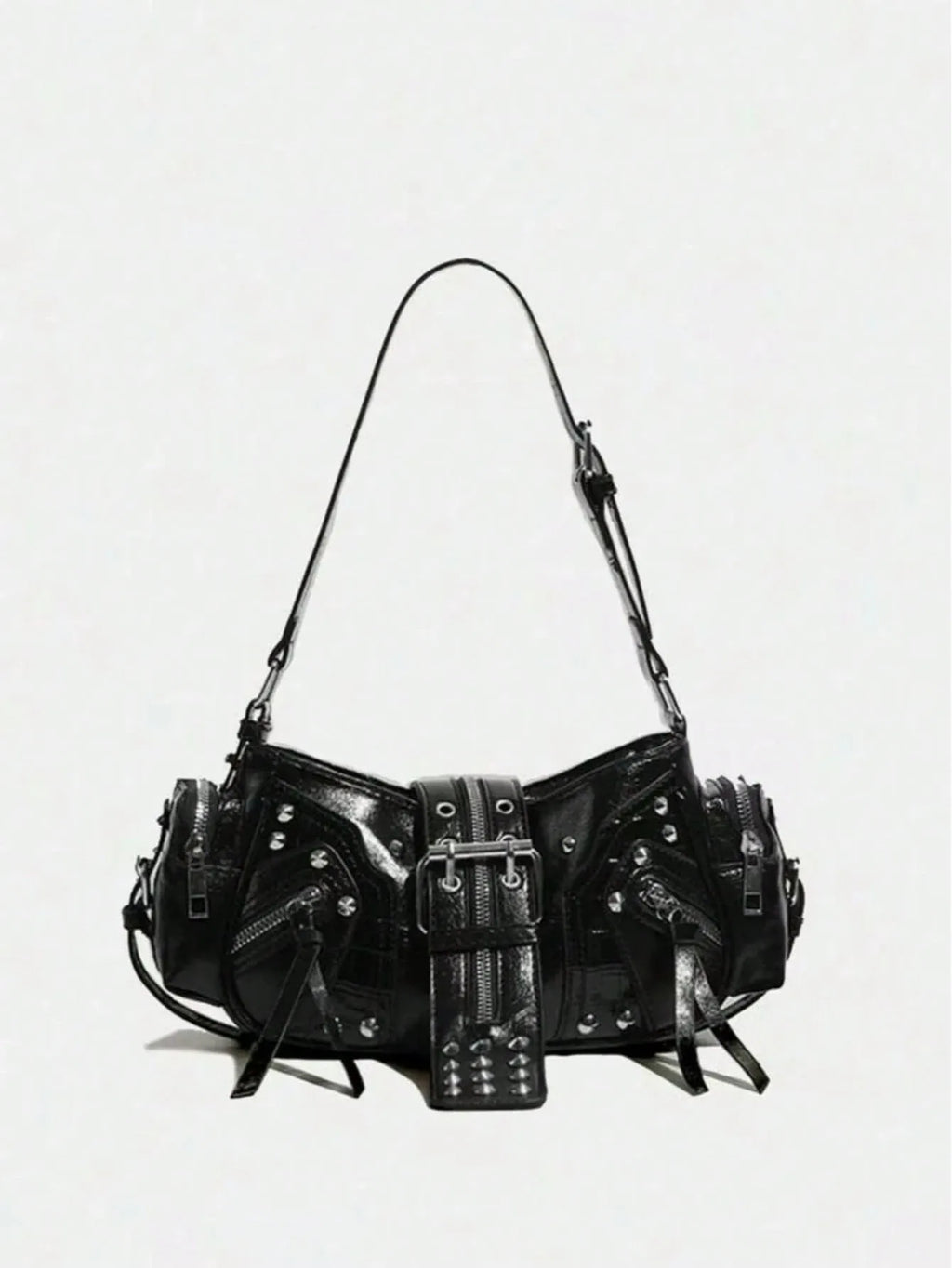 Vintage Y2K Oil-Wax Leather Motorcycle Bag, Cyberpunk Gothic Punk Crossbody Shoulder Purse