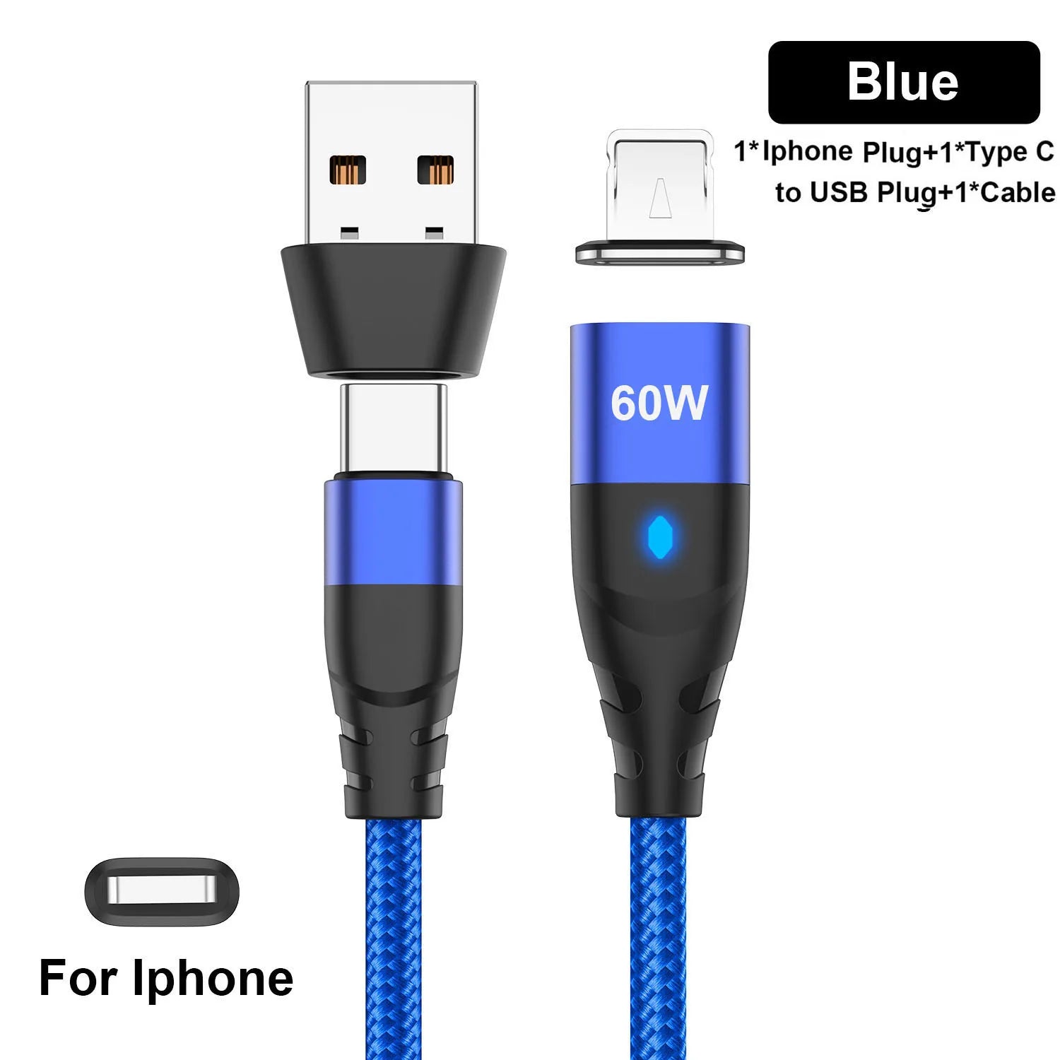60W Magnetic Cable Fast Charging USB C To TypeC Micro Magnetic Data Cord For iPhone Samsung Magnet Charger Wire USB A Adapter