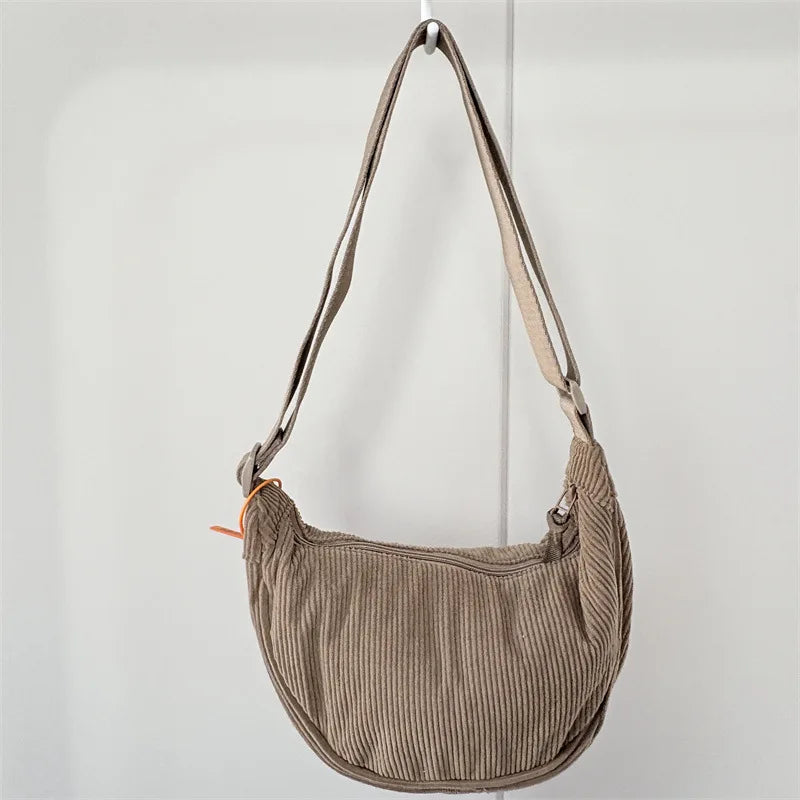 Solid Color Corduroy Women's Hobos Shoulder Bag Retro Casual Female Crossbody Bags Ladies Daily Travel Handbags Messenger Bag
