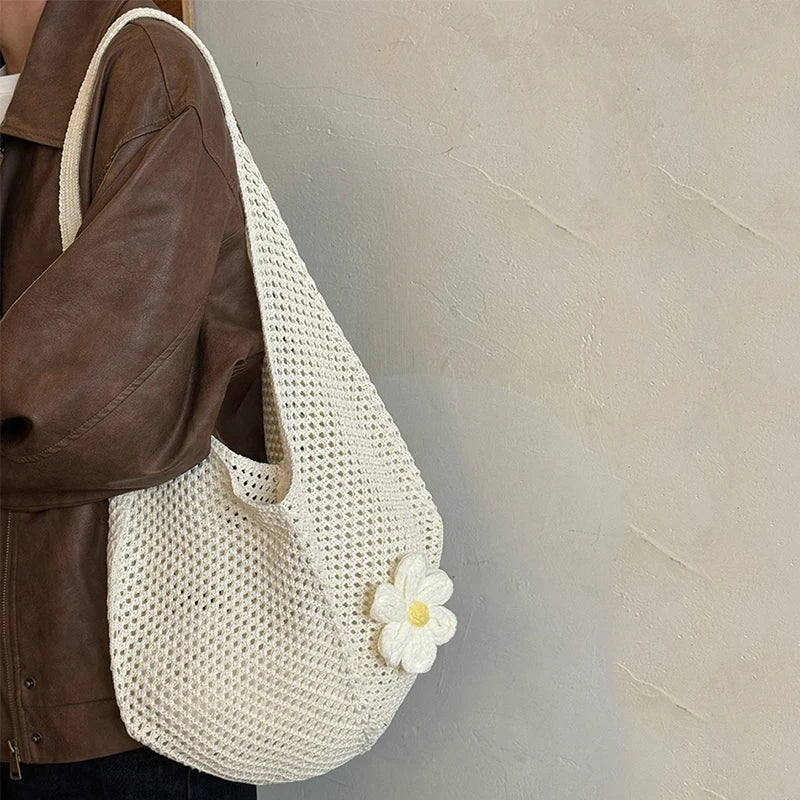 Trendy Hollow Out Weave Straw Bag Bohemian Style Beach Handbag Hollow Tote Bag Large Capacity Lazy Style Beach Bag Shopping
