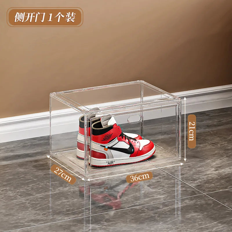 Thick shoe box, fully transparent magnetic shoe storage box, multi-layer stacked shoe cabinet, plastic shoe rack, large shoe box