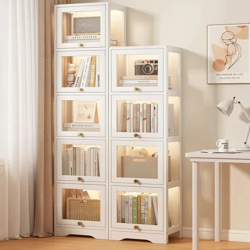 Modern Clear Acrylic Book Cabinet with Doors Dustproof Display Shelving Unit Multi-Function Storage Organizer for Living Room