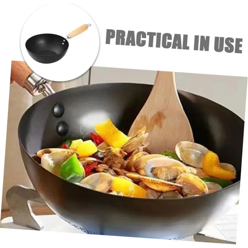 Uncoated Small Flat Bottom Iron Wok - Healthy Stir-Fry Pan Compatible with Gas & Induction Stoves, Kitchen Essential