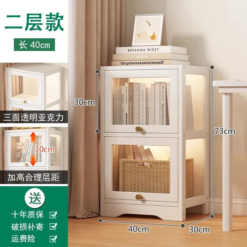 Modern Clear Acrylic Book Cabinet with Doors Dustproof Display Shelving Unit Multi-Function Storage Organizer for Living Room
