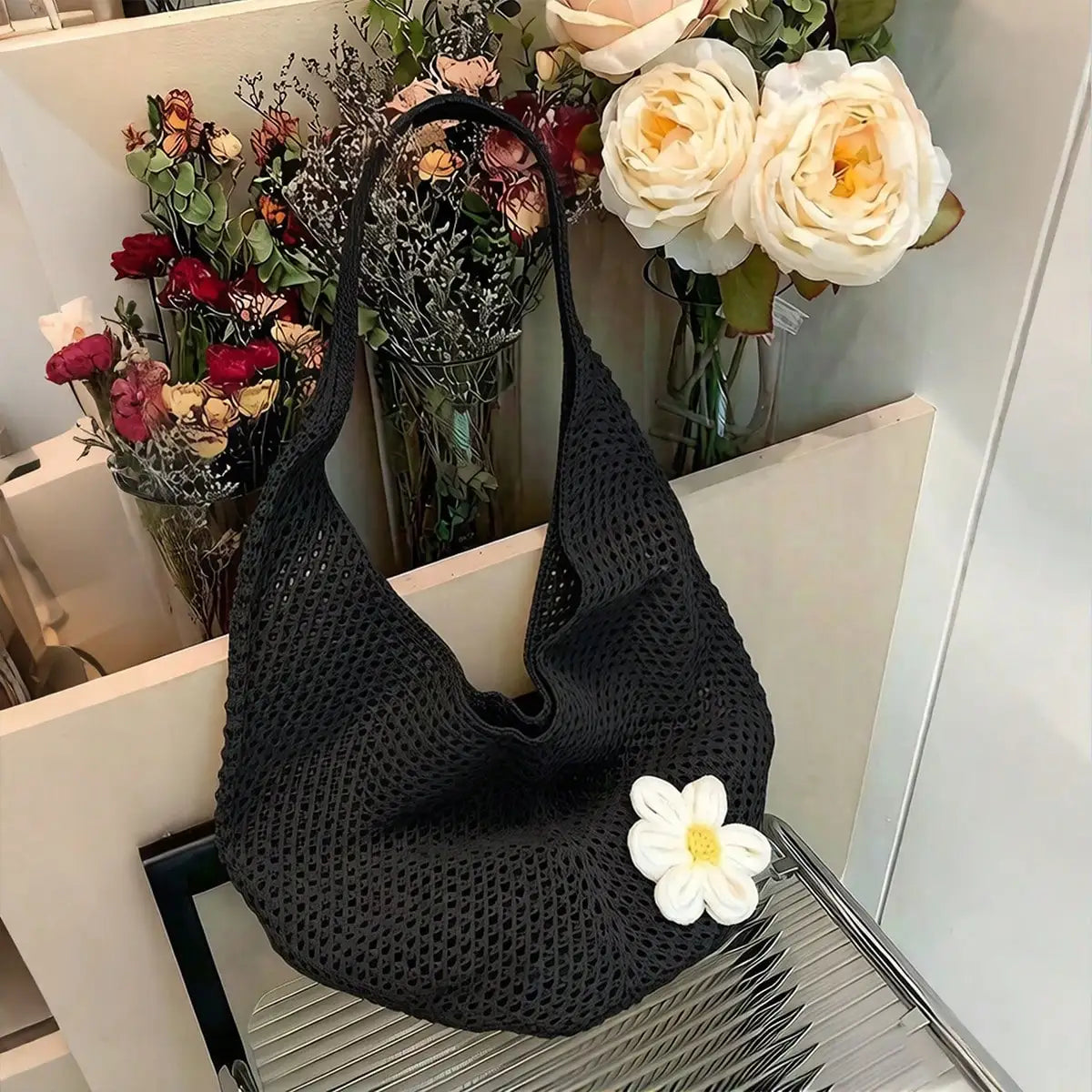 Trendy Hollow Out Weave Straw Bag Bohemian Style Beach Handbag Hollow Tote Bag Large Capacity Lazy Style Beach Bag Shopping