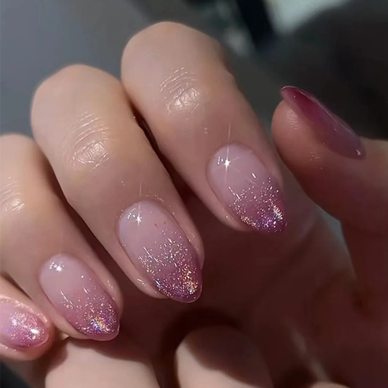 24pcs Pink Almond Press on Nails Flower Pattern False Nails Wearable Stick-on Nails Fake Nail Uñas Postizas Накладные Ногти 네일팁