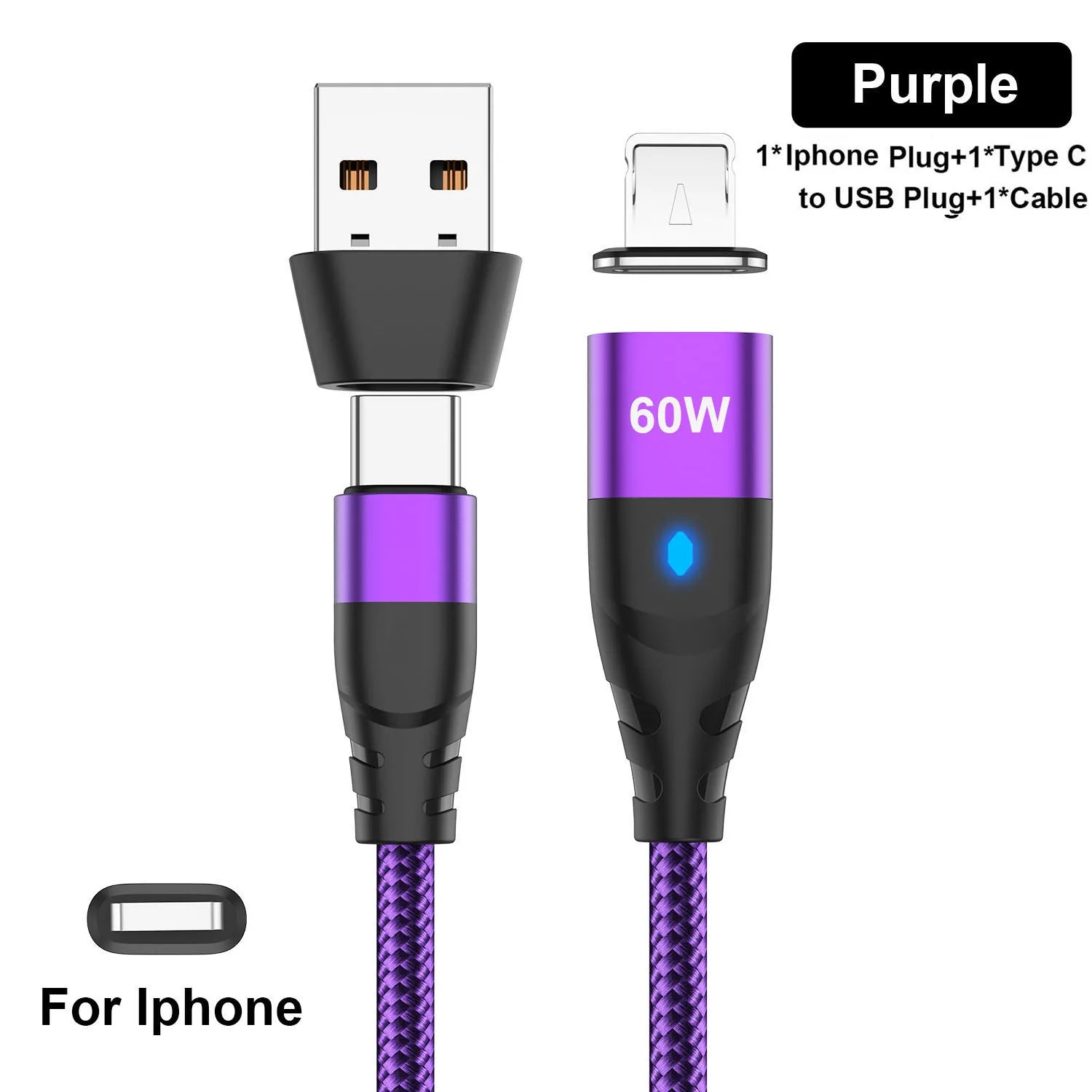 60W Magnetic Cable Fast Charging USB C To TypeC Micro Magnetic Data Cord For iPhone Samsung Magnet Charger Wire USB A Adapter