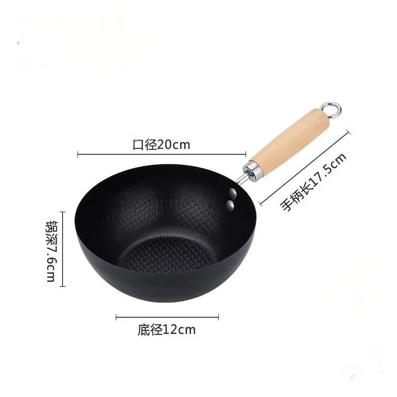 Uncoated Small Flat Bottom Iron Wok - Healthy Stir-Fry Pan Compatible with Gas & Induction Stoves, Kitchen Essential