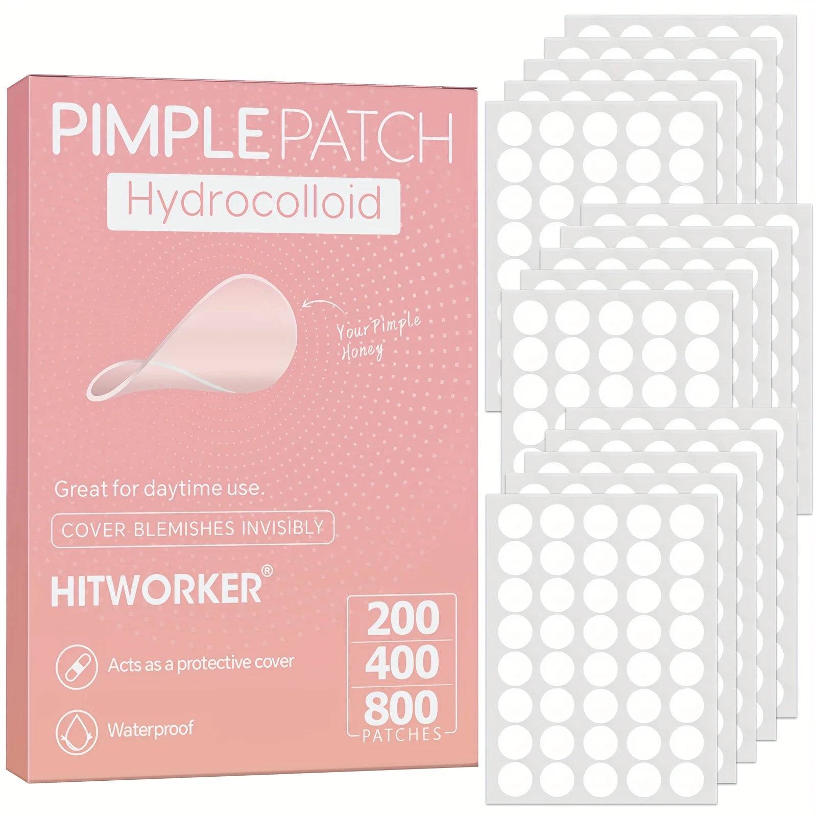 HITWORKER 800-Piece Acne Patches | Hydrocolloid Round Acne Patches | Powerful Absorption of Acne Secretions, Gentle Cleansing an