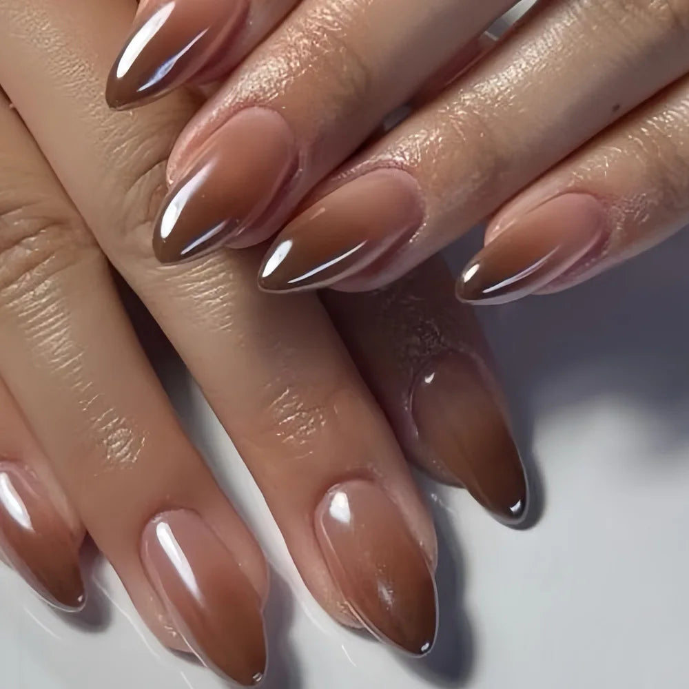 24pcs Pink Almond Press on Nails Flower Pattern False Nails Wearable Stick-on Nails Fake Nail Uñas Postizas Накладные Ногти 네일팁