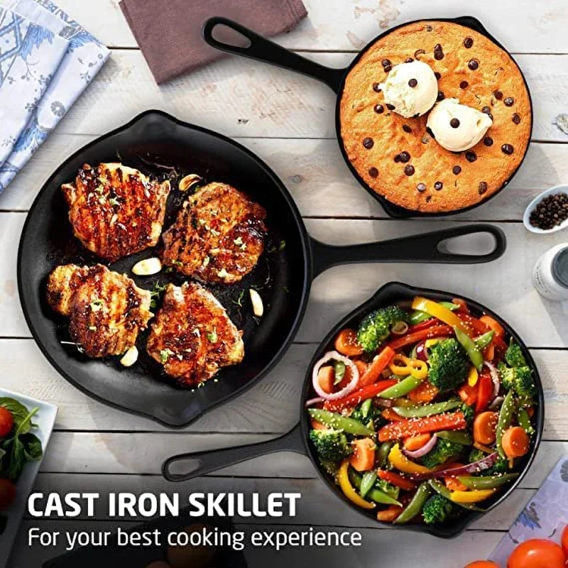 Cast Iron Frying Pan Non-Stick Skillet for Cooking, Omelettes, and Pancakes – Induction-Compatible Kitchen Cookware