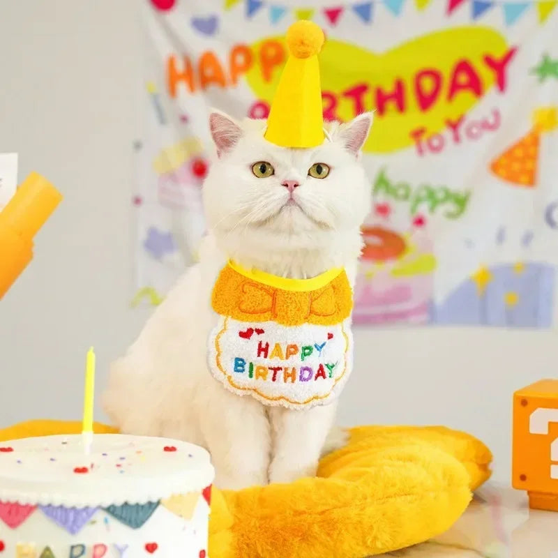 Cat Birthday Scarf Hat Set Dog Birthday Party Supplies Pet Scarf Cute Puppy Birthday Hat Scarf Decor for Small Medium Pets