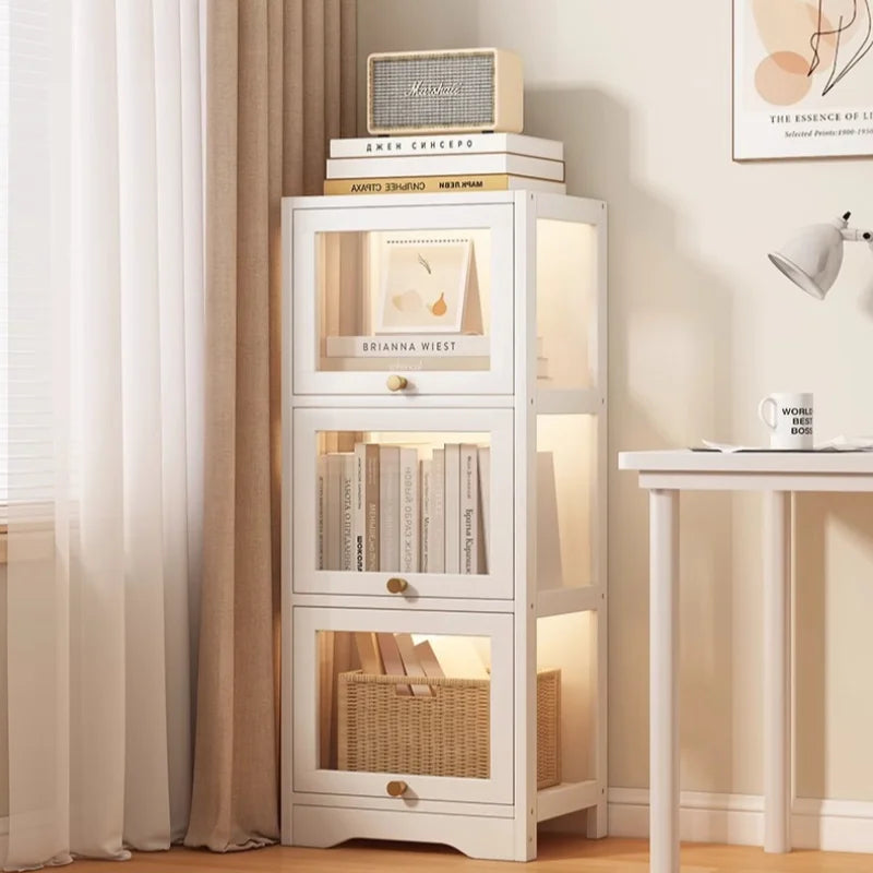 Modern Clear Acrylic Book Cabinet with Doors Dustproof Display Shelving Unit Multi-Function Storage Organizer for Living Room