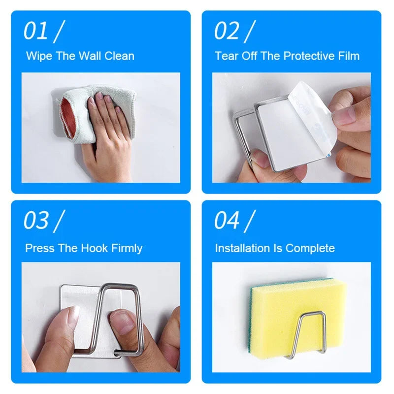 Kitchen Stainless Steel Sink Cover Sponges Holder Self Adhesive Drain Drying Lid Chopping Board Rack Wall Hook Storage Organizer