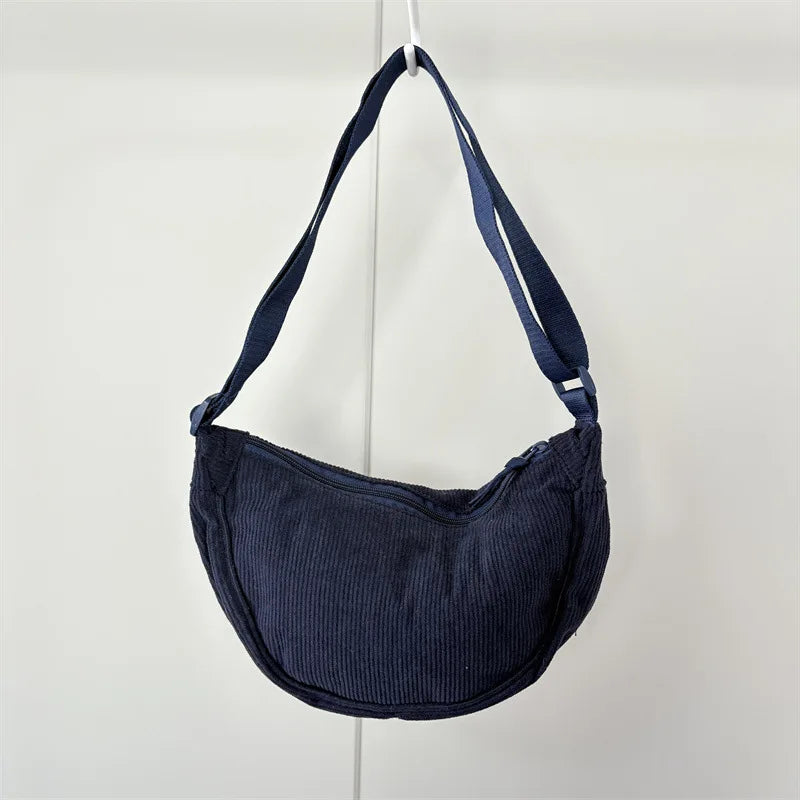 Solid Color Corduroy Women's Hobos Shoulder Bag Retro Casual Female Crossbody Bags Ladies Daily Travel Handbags Messenger Bag