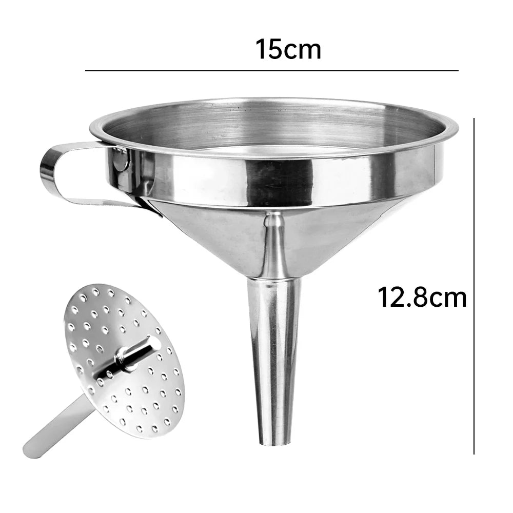 3 Sizes Stainless Steel Kitchen Funnel Food Grade Metal Funnel with Strainers Wide Mouth Funnel for Canning Kitchen Tools
