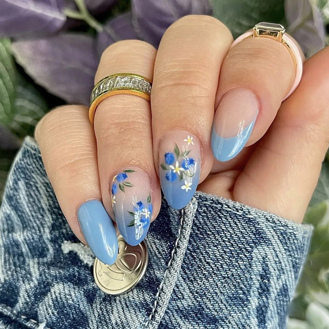 24pcs Pink Almond Press on Nails Flower Pattern False Nails Wearable Stick-on Nails Fake Nail Uñas Postizas Накладные Ногти 네일팁