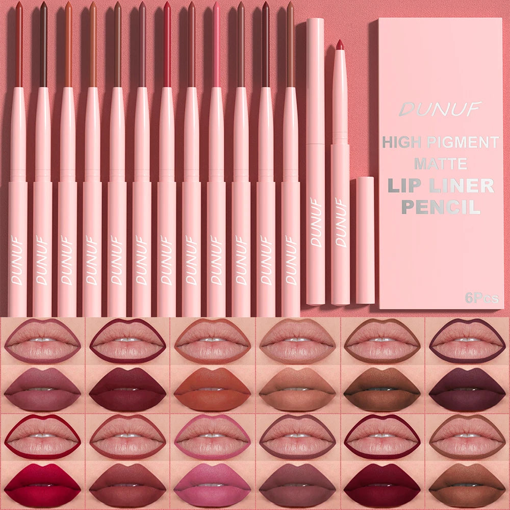 Matte Lip Liner Pencil 6 Colors Set: Lip Contour Waterproof Non-transfer Highly Pigmented Smooth Nude-pink Daily &  Party Makeup