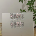 10pcs Handmade Nails Sheer Black and Silver Cat-eye Pink Diamond Long Pointed Press-on Nails—perfect As A Gift for Girls