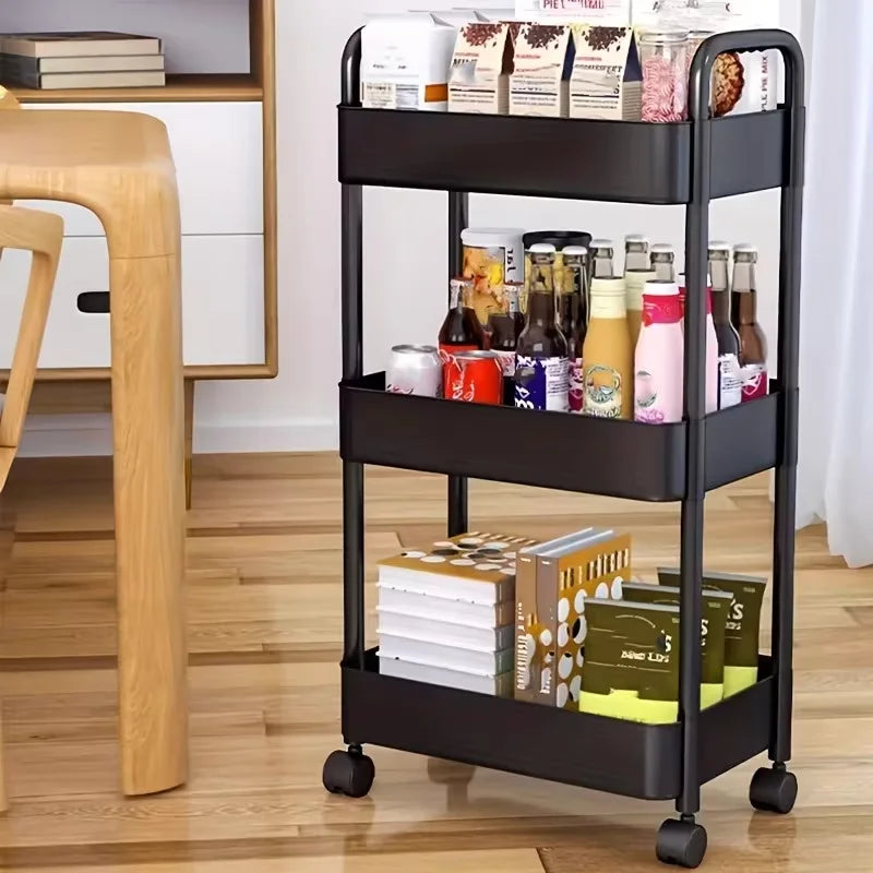 3/4-Tier Heavy Duty Rolling Storage Cart - Multi-functional Floor-Standing Trolley for Kitchen, Bathroom, Nursery, Bedroom, Thic