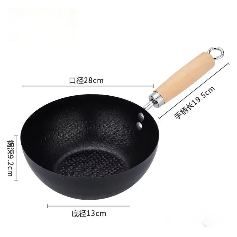 Uncoated Small Flat Bottom Iron Wok - Healthy Stir-Fry Pan Compatible with Gas & Induction Stoves, Kitchen Essential