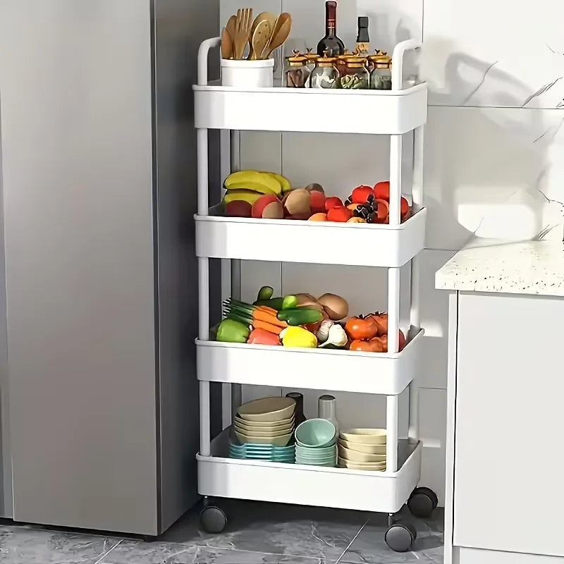 3/4-Tier Heavy Duty Rolling Storage Cart - Multi-functional Floor-Standing Trolley for Kitchen, Bathroom, Nursery, Bedroom, Thic