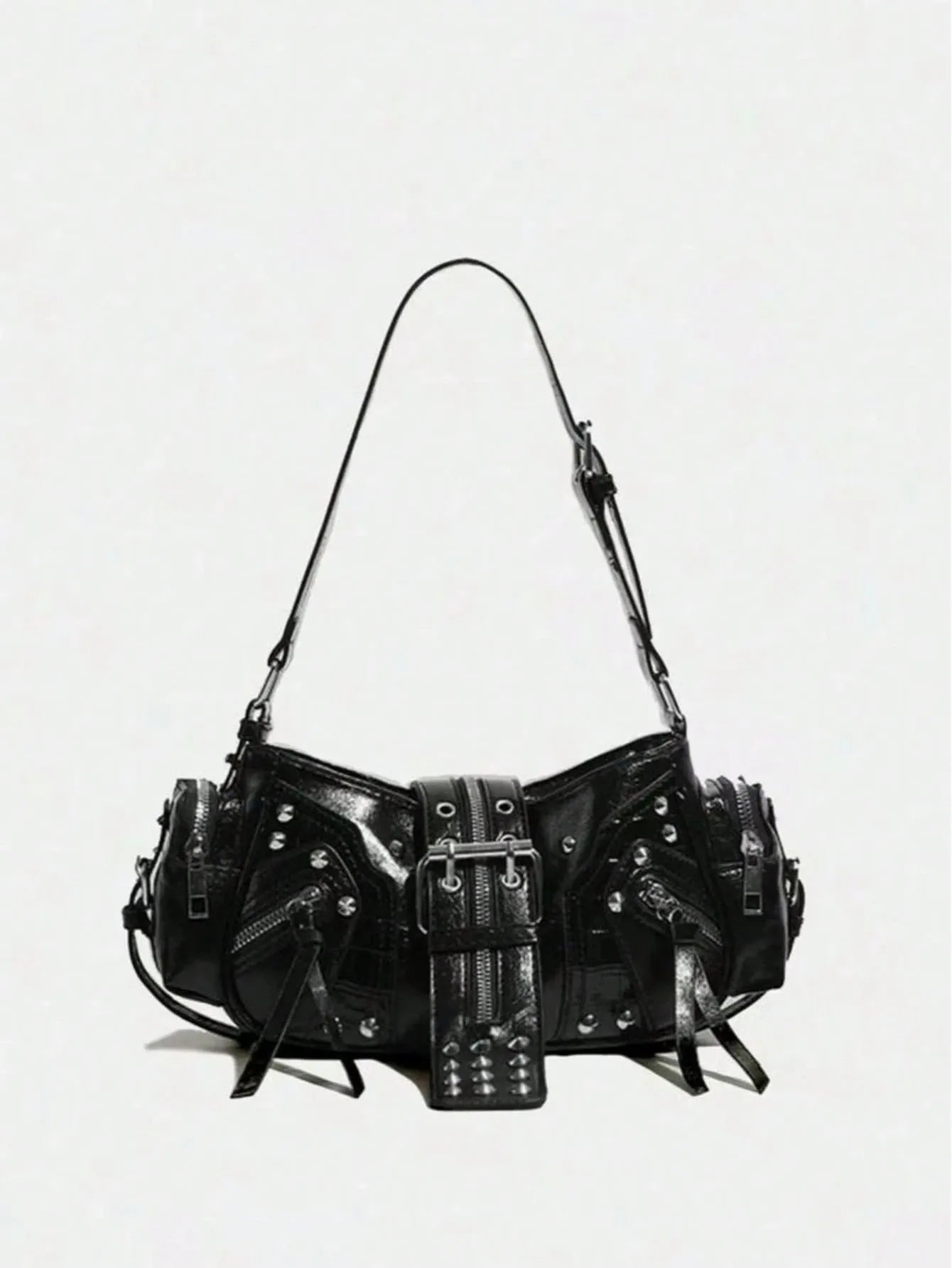 Vintage Y2K Oil-Wax Leather Motorcycle Bag, Cyberpunk Gothic Punk Crossbody Shoulder Purse