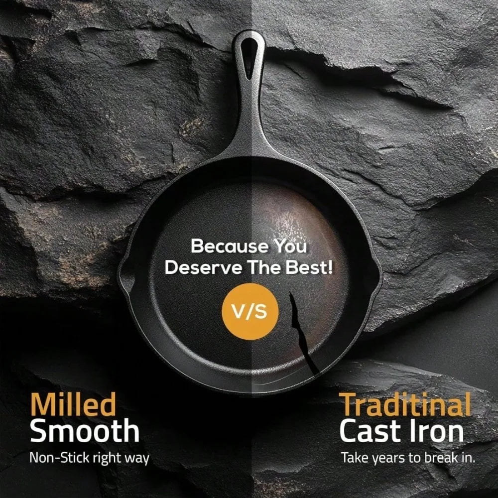Cast Iron Frying Pan Non-Stick Skillet for Cooking, Omelettes, and Pancakes – Induction-Compatible Kitchen Cookware