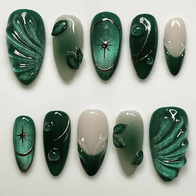 24pcs Pink Almond Press on Nails Flower Pattern False Nails Wearable Stick-on Nails Fake Nail Uñas Postizas Накладные Ногти 네일팁