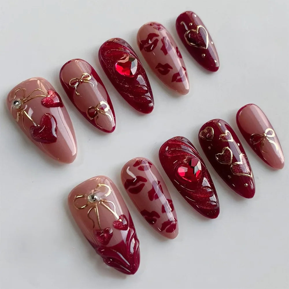 24pcs Pink Almond Press on Nails Flower Pattern False Nails Wearable Stick-on Nails Fake Nail Uñas Postizas Накладные Ногти 네일팁