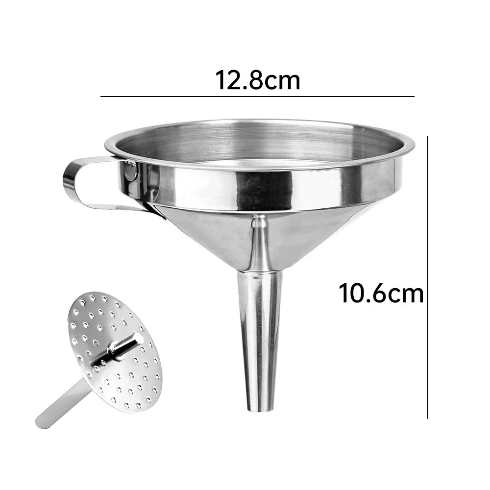3 Sizes Stainless Steel Kitchen Funnel Food Grade Metal Funnel with Strainers Wide Mouth Funnel for Canning Kitchen Tools