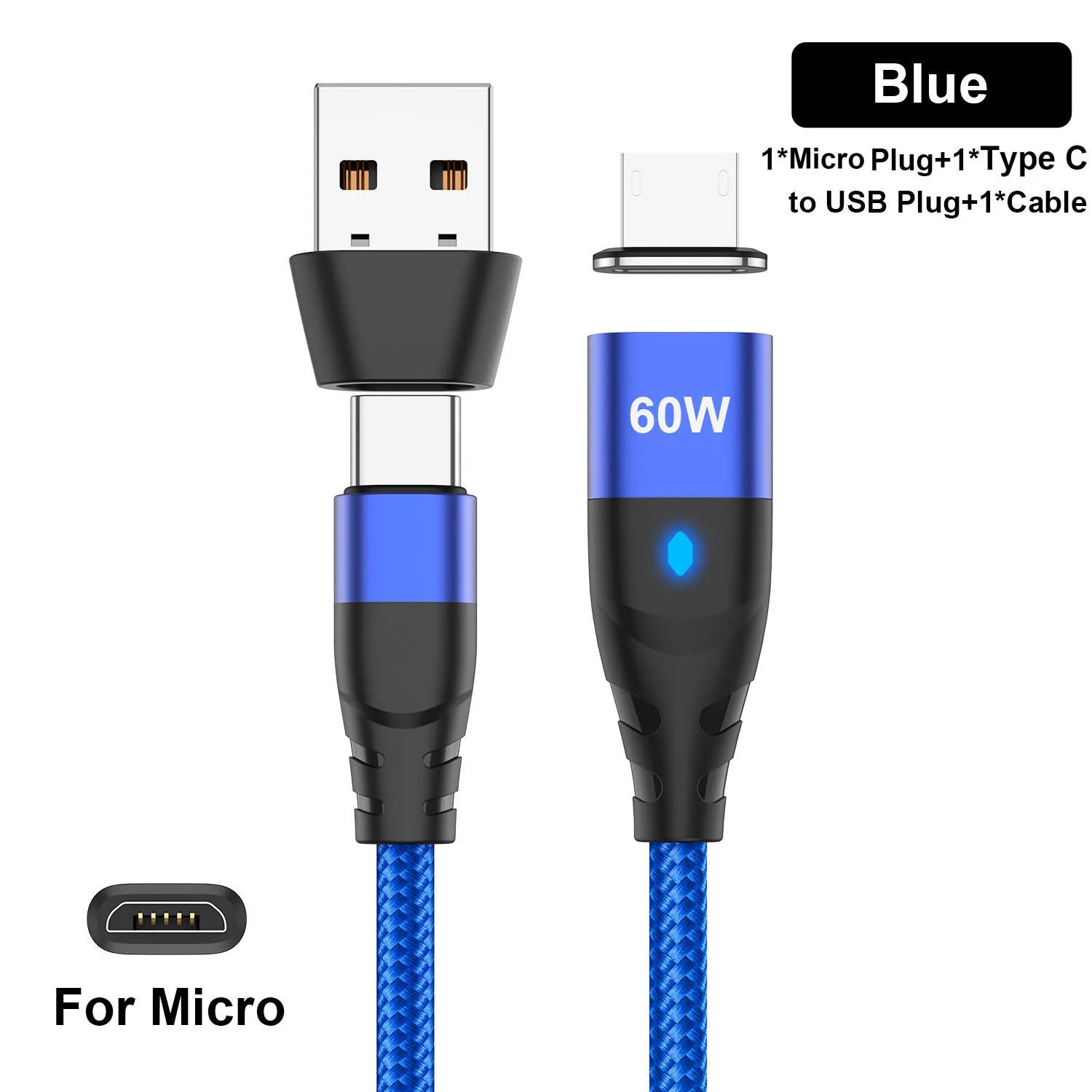 60W Magnetic Cable Fast Charging USB C To TypeC Micro Magnetic Data Cord For iPhone Samsung Magnet Charger Wire USB A Adapter