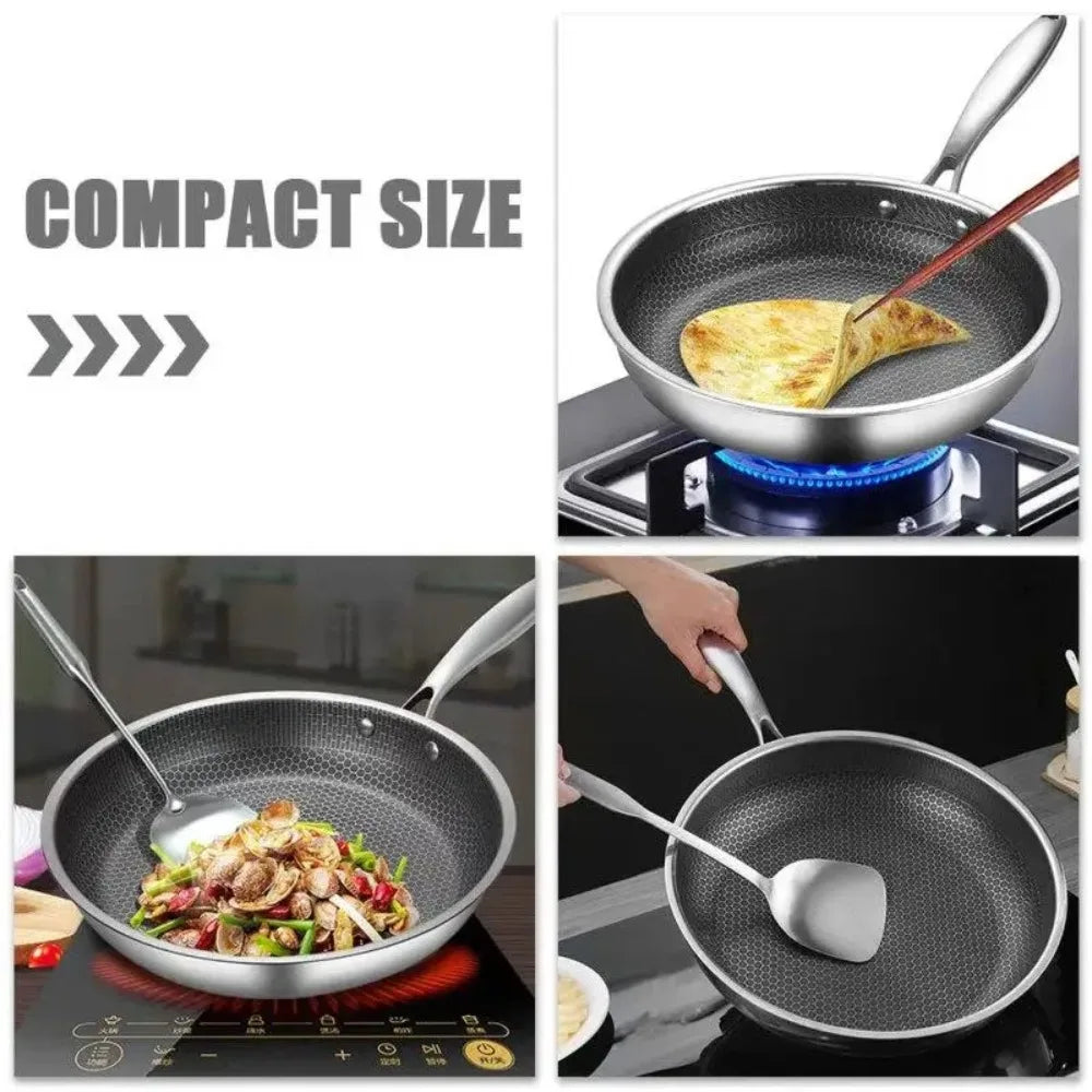 26/28/30cm Frying Pan Stainless Steel Multi-functional NonStick Pan Non-coated Thickened Honeycomb Pot Gas Induction Cooker