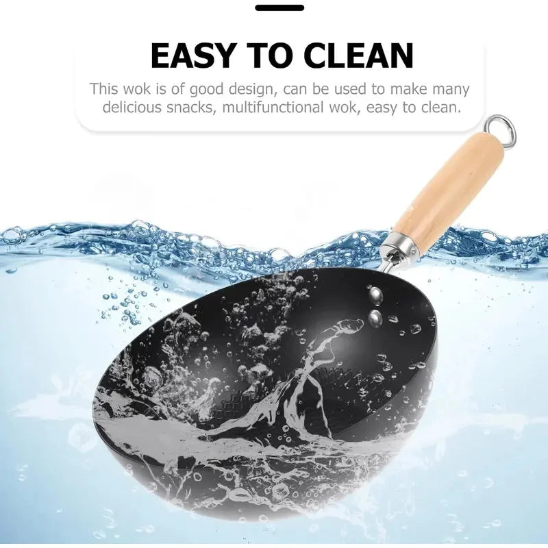 Uncoated Small Flat Bottom Iron Wok - Healthy Stir-Fry Pan Compatible with Gas & Induction Stoves, Kitchen Essential